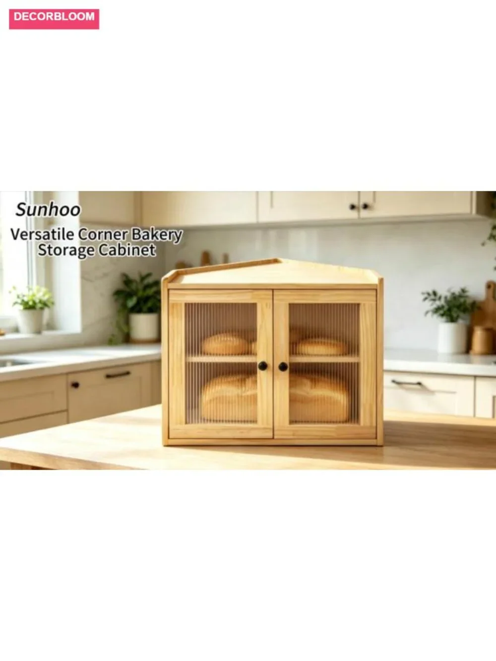 Corner Bread Box 2-Tier Wooden with Acrylic Windows, Kitchen Countertop